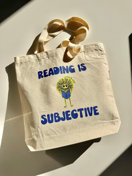 reading is subjective logo tote bag